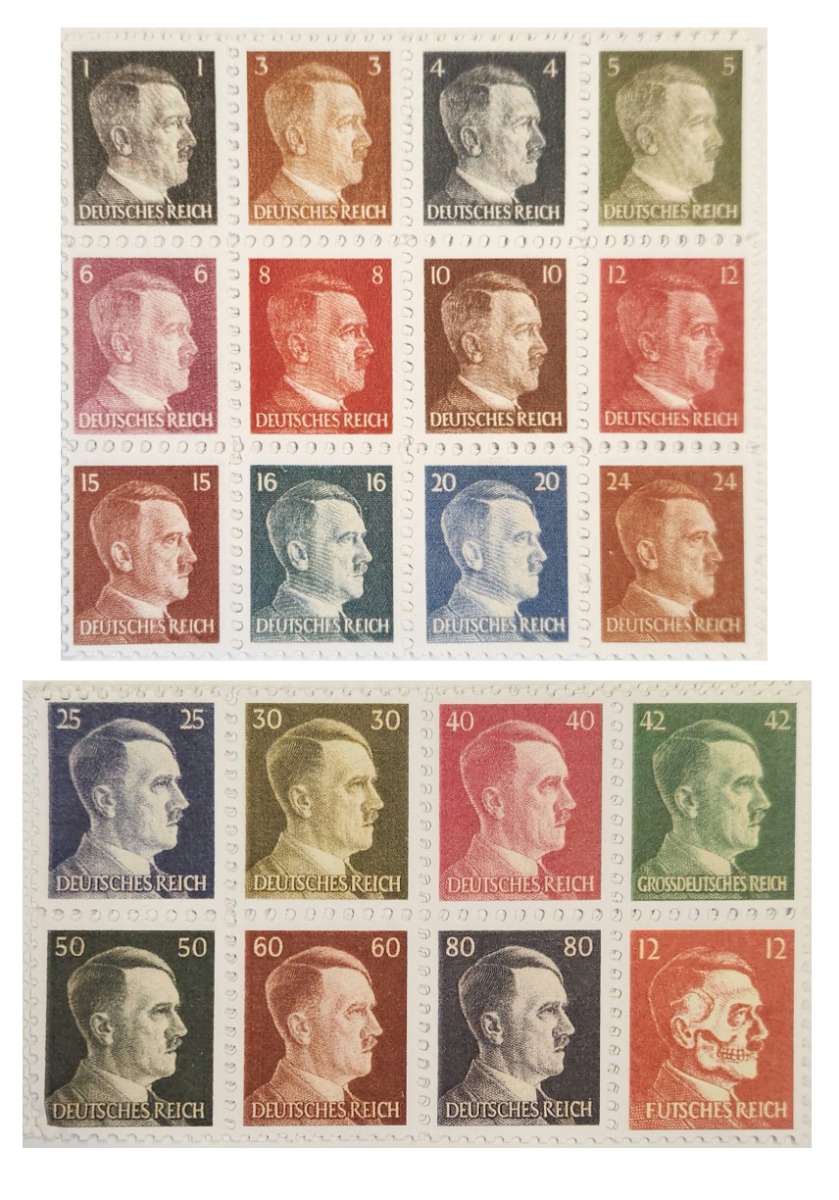 GERMAN WWII ADOLPH HITLER COMPLETE SET OF 20 STAMPS 