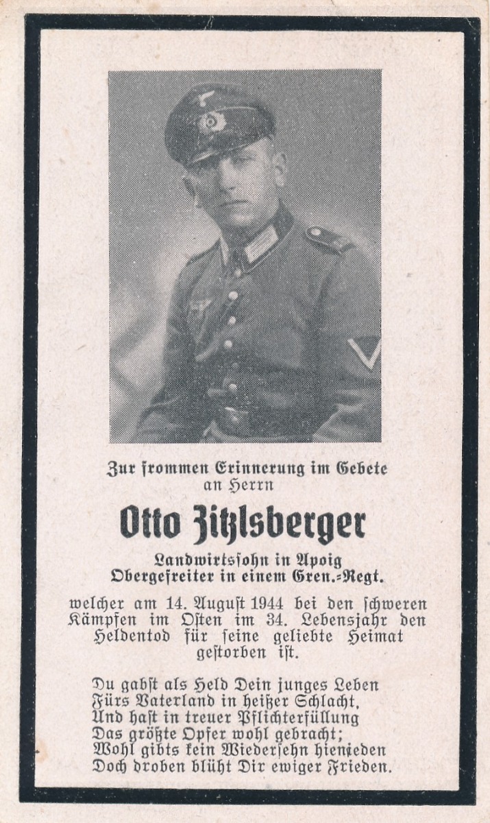 DEATH CARD FOR A GERMAN WW1I GENADIER REGIMENT OBERGEFREITER - ORIGINAL 