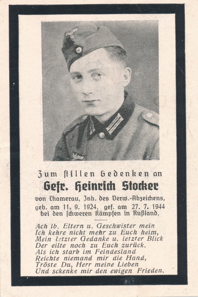 GERMAN WWI DEATH CARD FOR GEFREITER HEINRICH STORKER  