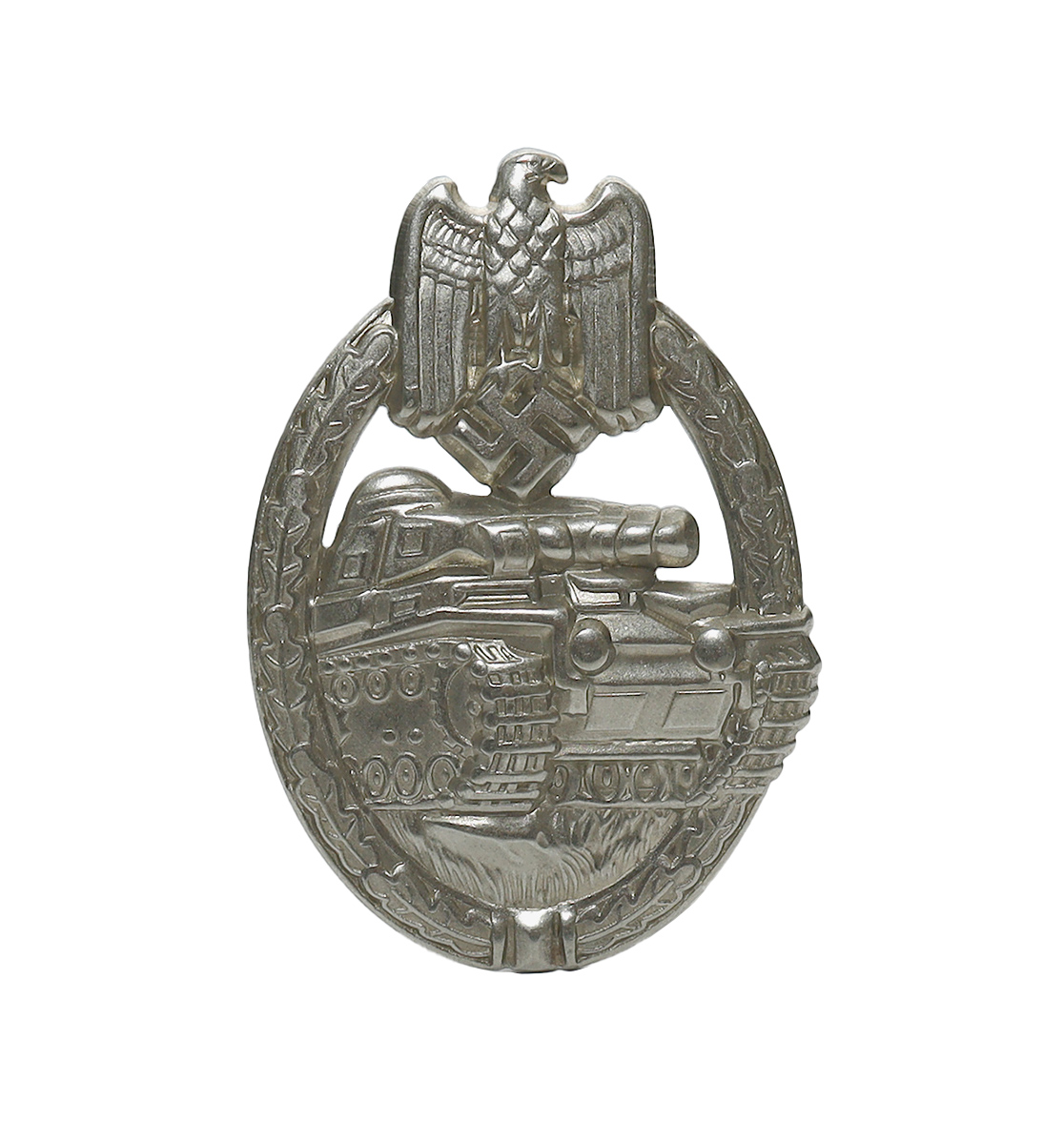 PANZER ASSAULT BADGE IN SILVER HOLLOW BACK  (NICKEL SILVER)  