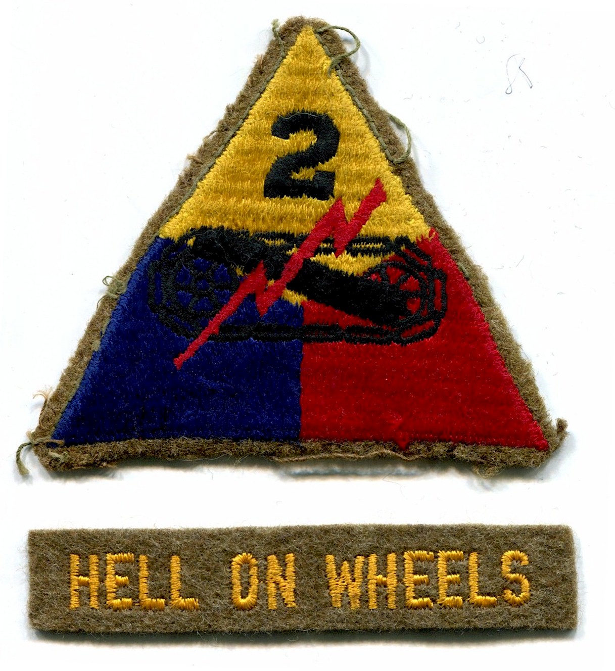 AUTHENTIC EARLY 2ND ARMORED DIVISION PATCH WITH TAB 