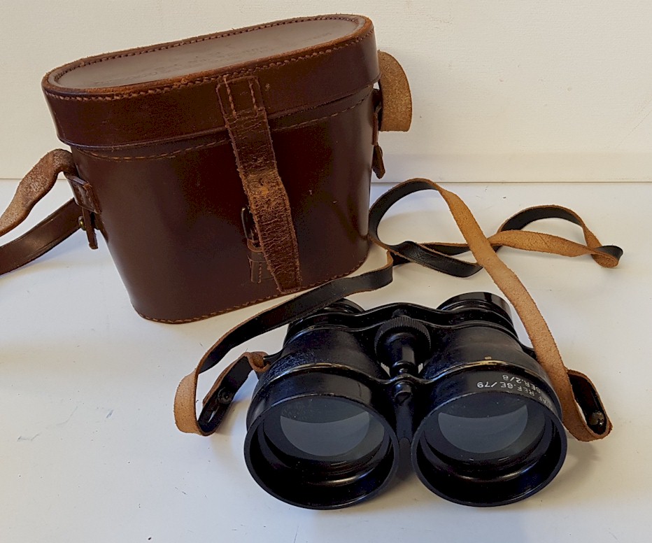 RCAF WW2 HUSUN PILOT A.M. 6E-338 NIGHT USE BINOCULARS IN THE ORIGINAL  LEATHER CASE