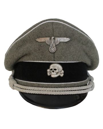 GERMAN WWII VISOR CAP WITH SILVER PIPING