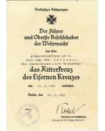 GERMAN AWARD DOCUMENT KNIGHT CROSS WITH OAK LEAVES, 1939