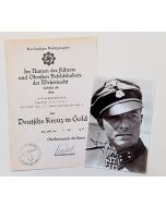 GERMAN CROSS AWARD DOCUMENT AND PHOTO FOR PEIPER