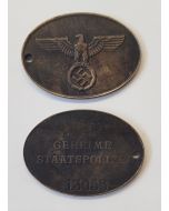 GERMAN SECRET POLICE ID - Geheime Staatspolizei Bronze Oval