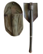 US WW2 ORIGINAL M43 FOLDING SHOVEL 1944 AND CANVAS COVER 1943 DATED 