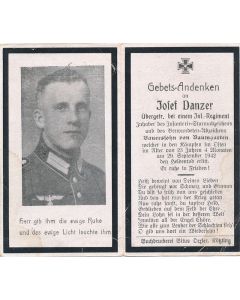 GERMAN WWII DEATH CARD FOR OBERGEFREITER INFANTRY SOLDIER JOFEF DANZER