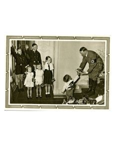 ADOLPH HITLER WITH HJ AND CHILDREN POSTCARD 