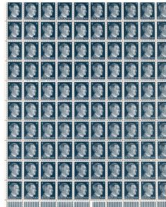 FULL AND COMPLETE GERMAN WWII HITLER HEAD STAMP SHEET OF 100 STAMPS 4 RPF VALUE.