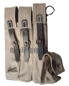 ww11 GERMAN MP40 POUCH TAN CANVAS WITH BLACK LEATHER STRAPS