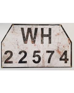 GERMAN WH 22574 ANTIQUE FINISH VEHICLE LICENCE PLATE 