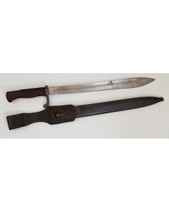 GERMAN WWI M1898 BUTCHER BAYONET WITH FROG & METAL SCABBARD. SIMSON & C. SUHL DATED 1916 