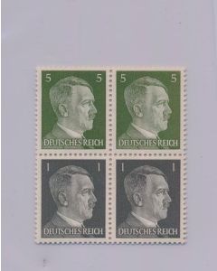 GERMAN WWII HITLER HEAD STAMP OF 4 STAMPS - 2 STAMPS OF 1 RPF VALUE AND 2 STAMPS OF 5 RPF VALUE 