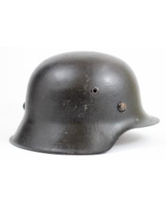 Interesting piece of history . These original German shells were painted black after WWII and were re used after the war in Poland .  Comes complete with liner and chin strap .  Original German M42 shell is marked ET60 and 2108