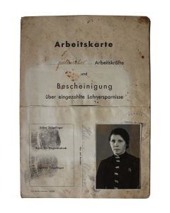 WORK CARD FROM GERMANY 1942 FOR PEAT WORKER HELEN MAZURE