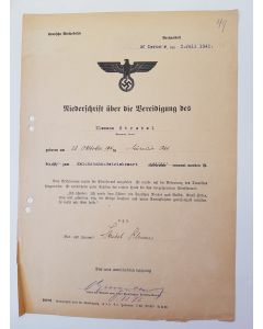 OATH OF LOYALTY TO HITLER - DOCUMENT DATED 3. JULI 1941