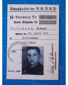 SS NSDAP AUSWEIS MICHAEL WITTMANN LSSAH COMMANDER