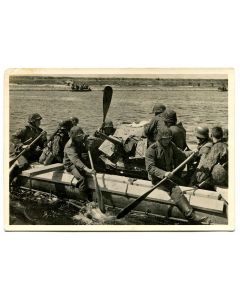 UNSERE WAFFEN SS POST CARD "ANTI-TANK GUN CROSSES A CANAL"