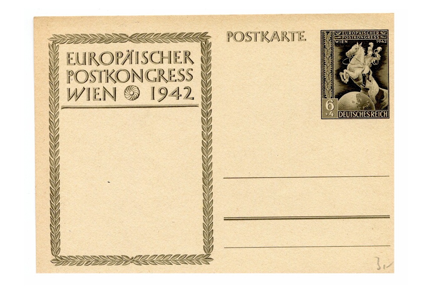 Europäischer Postkongress Wien 1942 Postcard