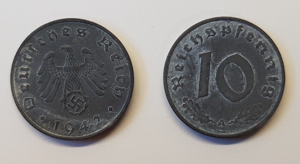 GERMAN THIRD REICH COIN - 10 REICHSFENNING 