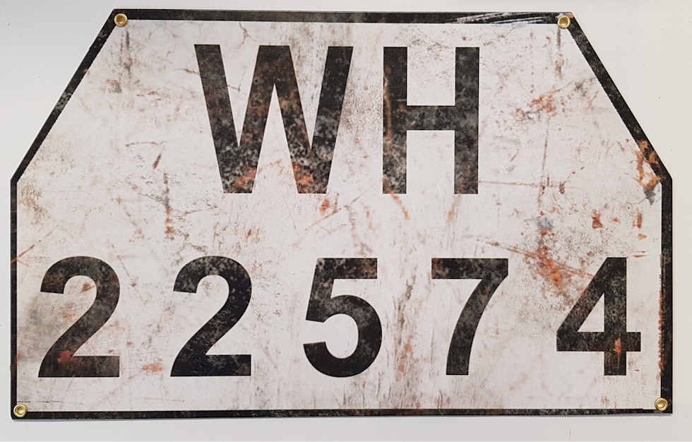 GERMAN WH 22574 ANTIQUE FINISH VEHICLE LICENCE PLATE 