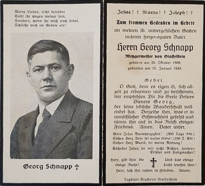 GERMAN WW11 DEATH CARD FOR GEORG SCHNAPP 