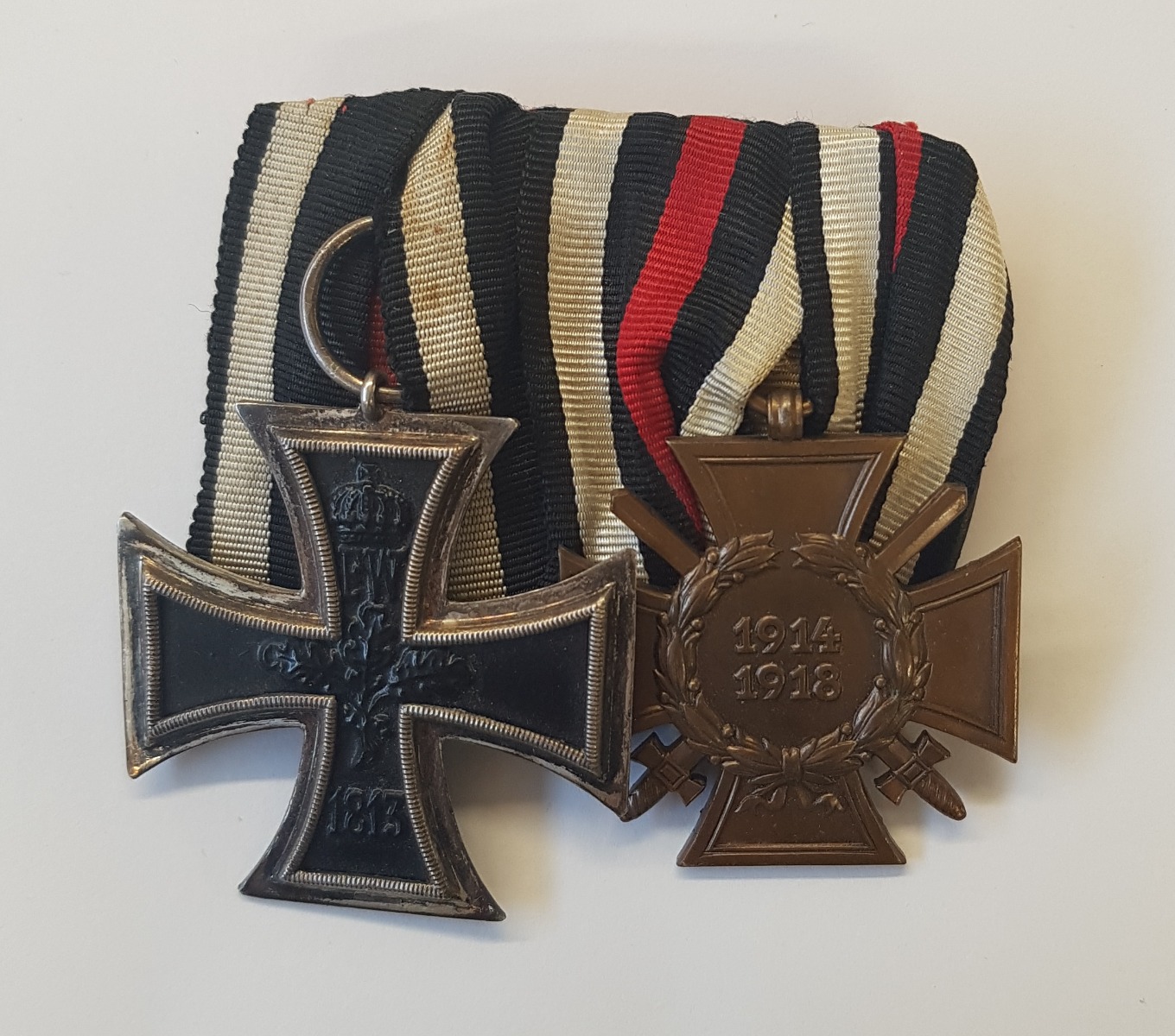GERMAN WWI 1914 IRON CROSS 2ND CLASS AND COMBATANTS HONOUR CROSS MEDAL BAR