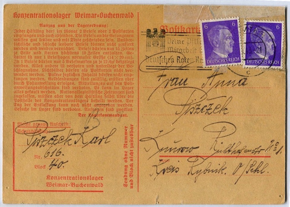 GERMAN WW2 1941 CONCENTRATION CAMP BUCHENWALD LETTER