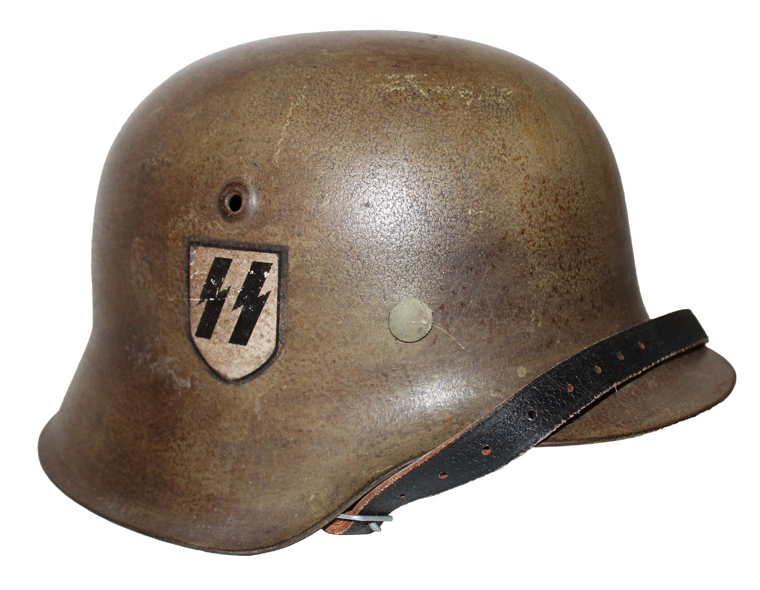 GERMAN WW2 RESTORED SS M42 HELMET WITH SINGLE SS DECAL ORIGINAL 64 SHELL NORMANDY CAMOUFLAGE