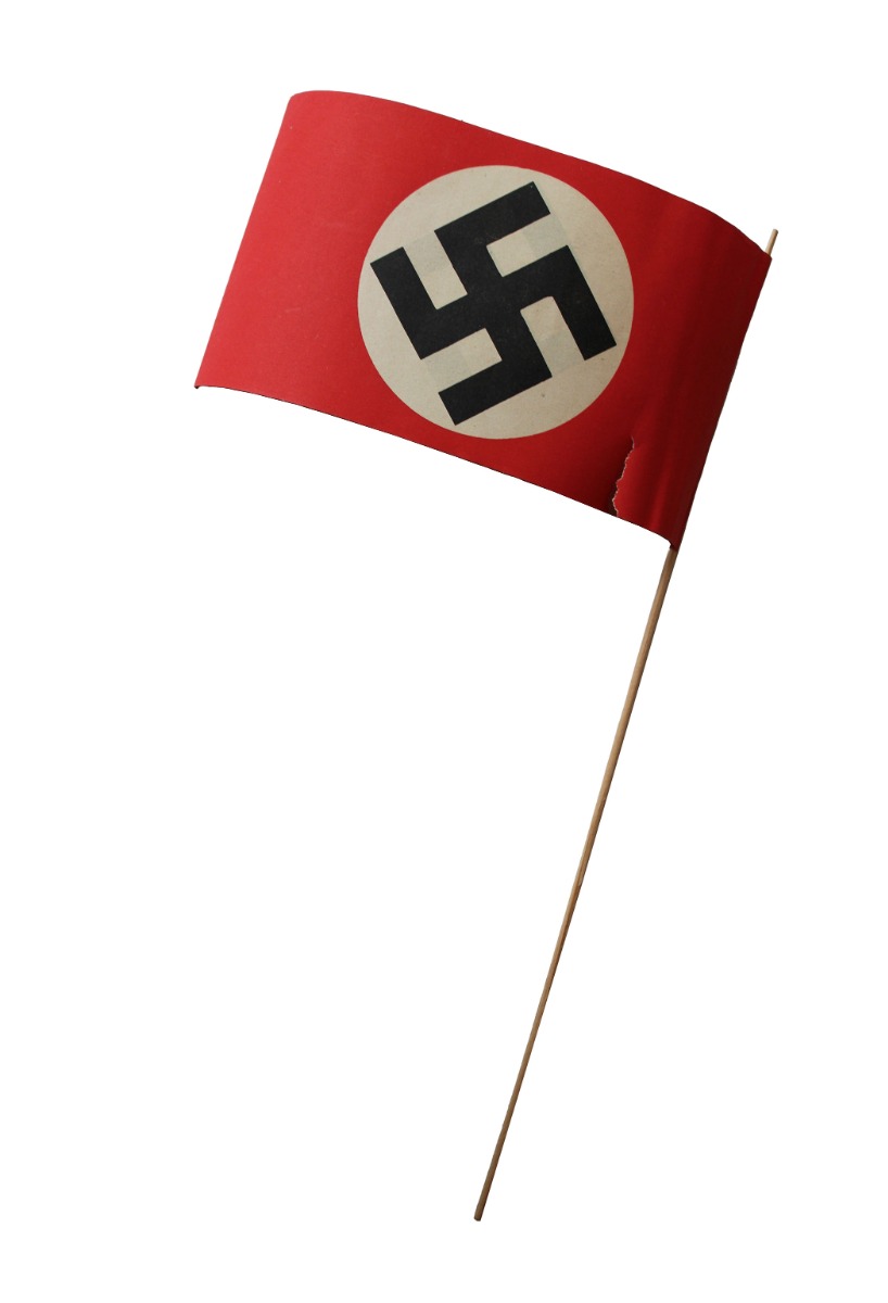 WW2 GERMAN NSDAP RALLY PAPER FLAG ON WOODEN STICK 