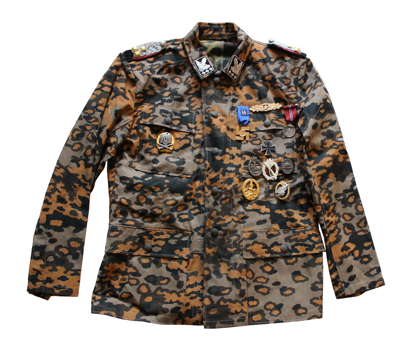 GERMAN WAFFEN SS OAK LEAF CAMOUFLAGE M43 DRILL TUNIC WITH INSIGNIA