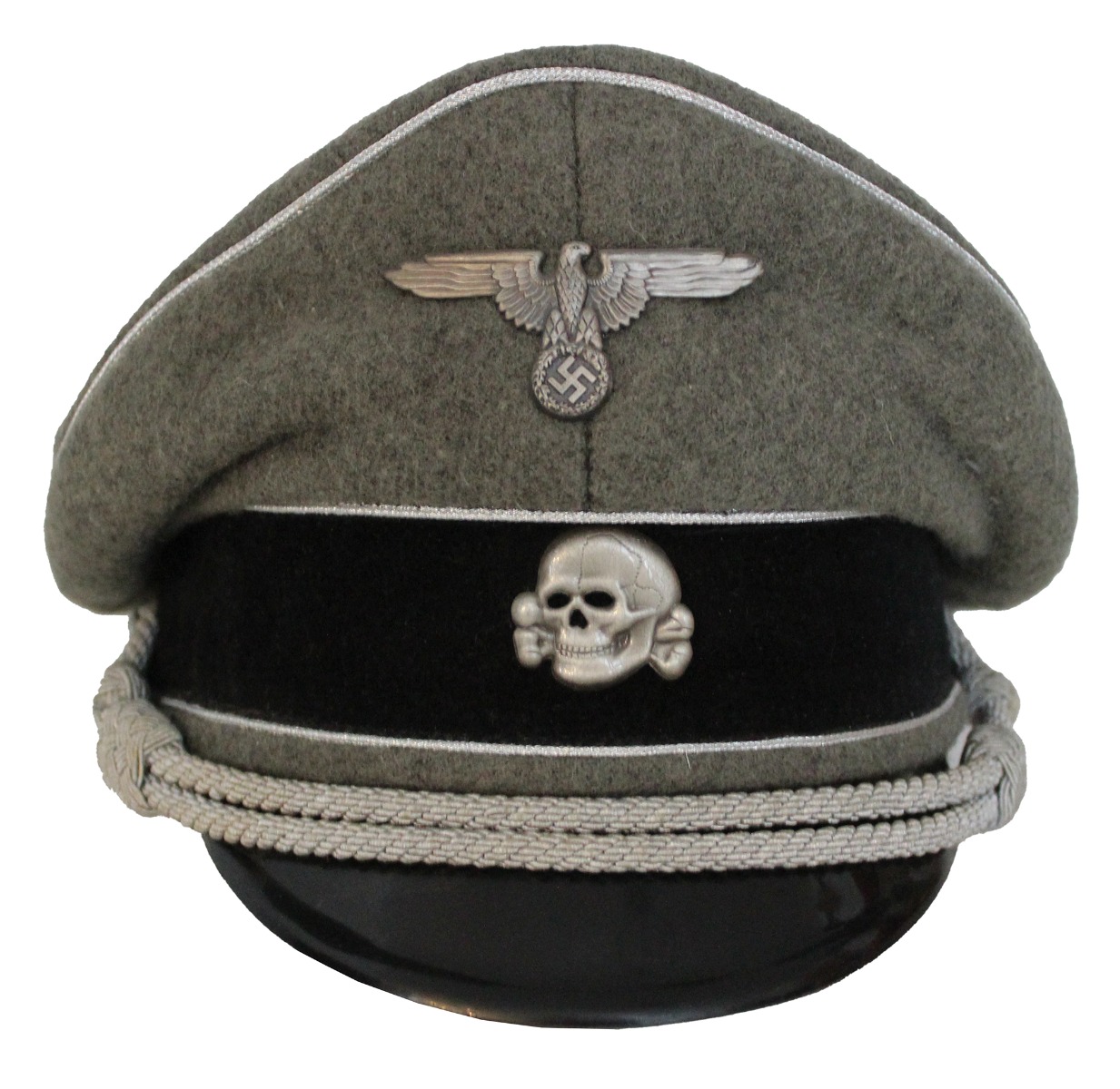 GERMAN WWII VISOR CAP WITH SILVER PIPING