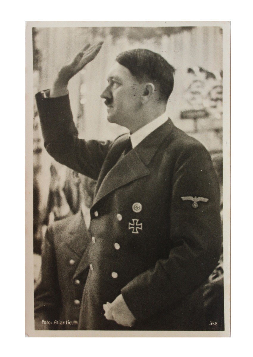 WW2 GERMAN POSTCARD OF ADOLF HITLER SALUTING MADE WITH A REAL PHOTOGRAPH 