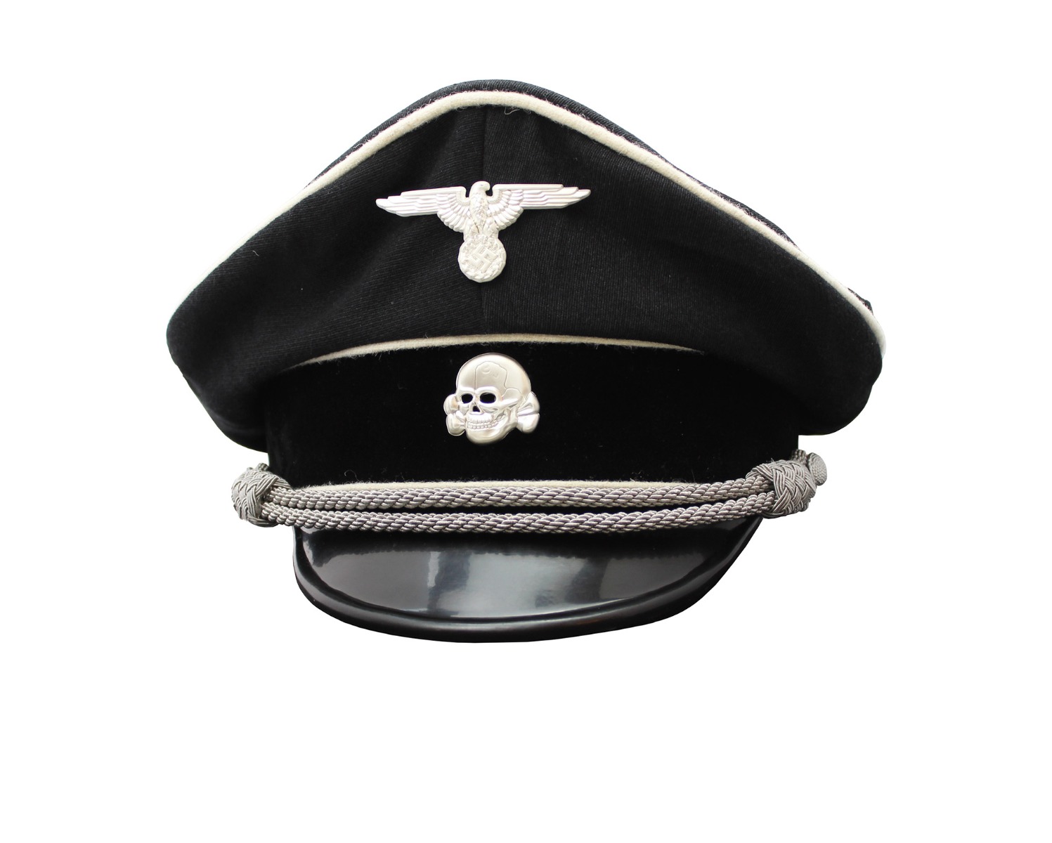 ALLGEMEINE SS OFFICER BLACK GARBADINE VIS0R CAP