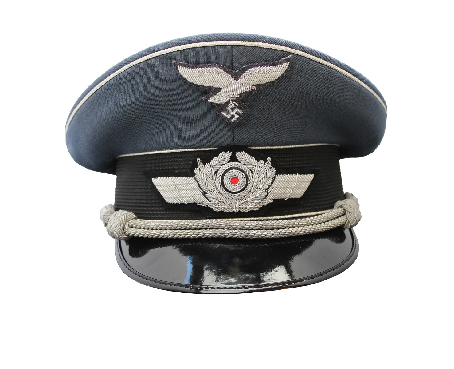 GERMAN WW2 LUFTWAFFE OFFICER'S VISOR CAP WITH SILVER PIPING 