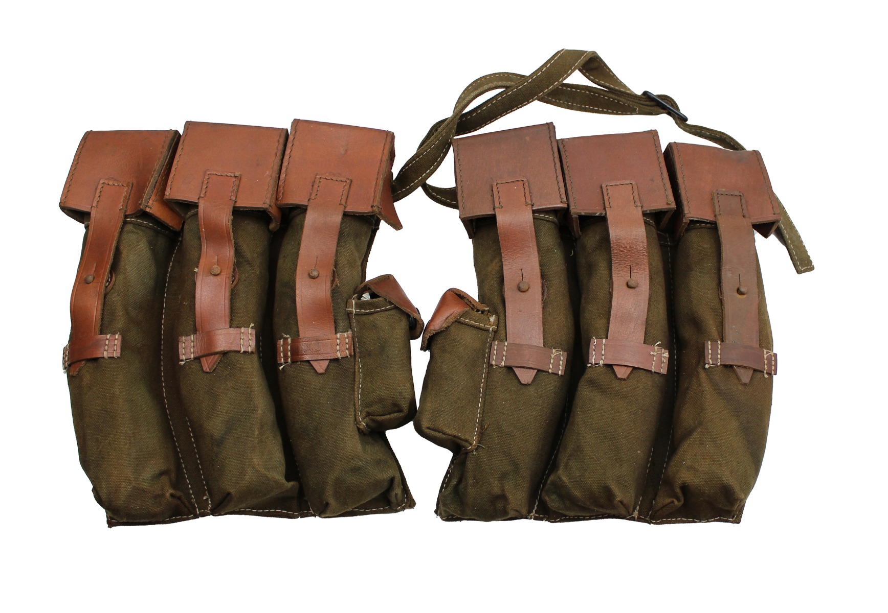 GERMAN WW2 AGED MP44 STG 44 MAGAZINE POUCH SET TAN AND GREEN