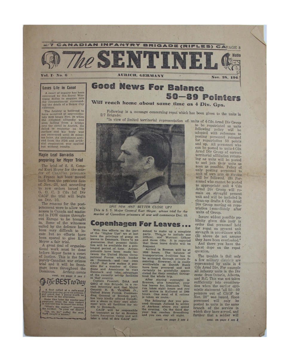 THE SENTINEL PAPER OF THE CANADIAN INFANTRY BRIGAGE NOV 28, 1945