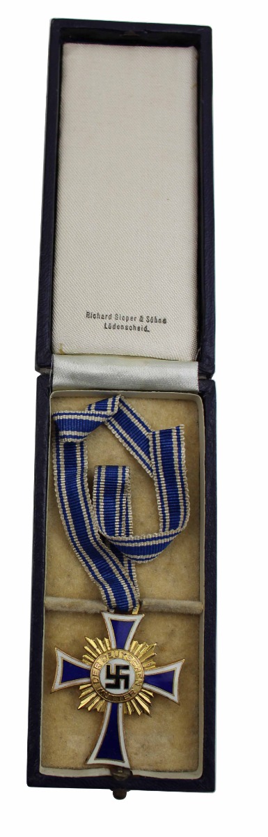 GERMAN WWII MOTHER'S CROSS OF HONOR GOLD WITH RIBBON AND BOX