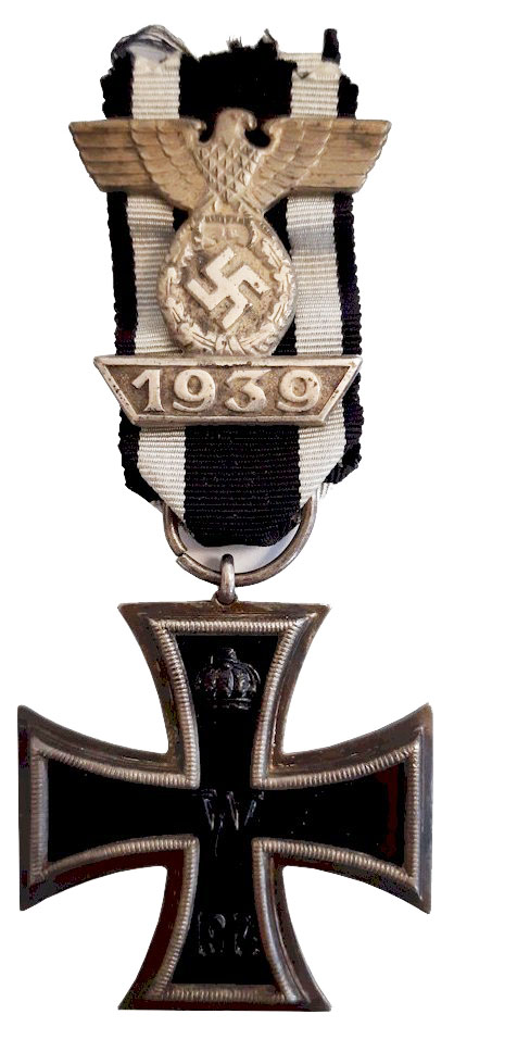 ORIGINAL GERMAN WWII CLASP TO THE IRON CROSS SECOND CLASS 1939 SPANGE &  GERMAN WWII IRON CROSS SECOND CLASS MEDAL WITH RIBBON