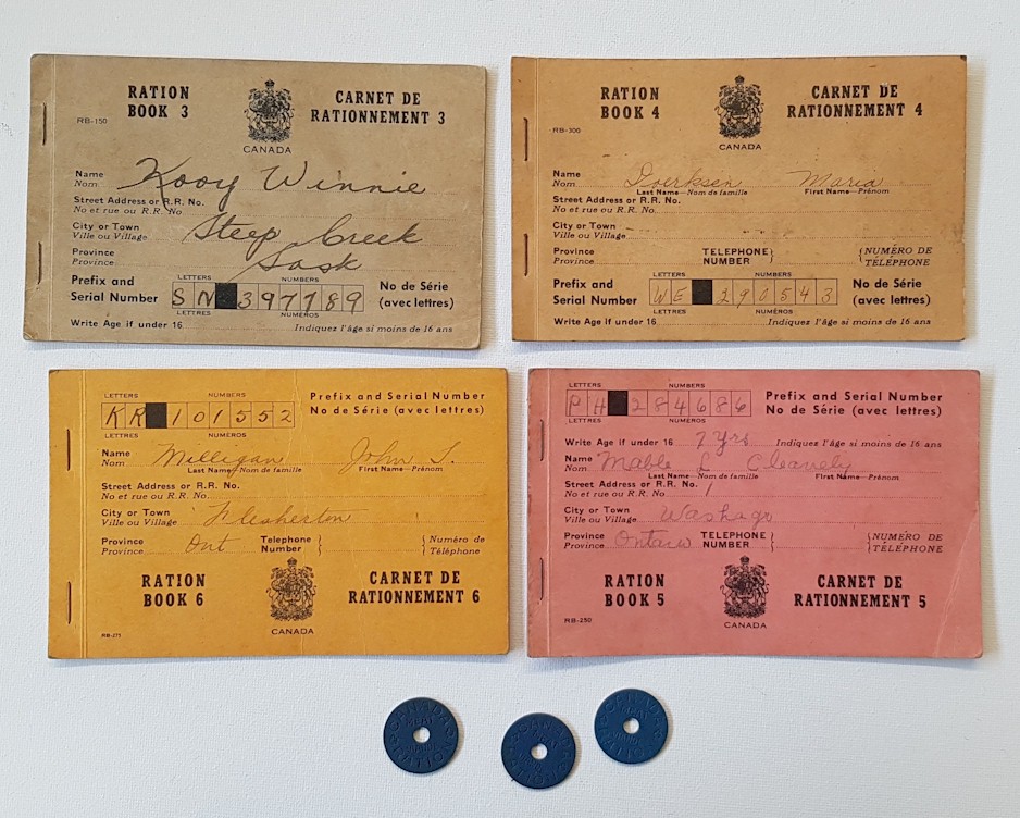 ORIGINAL USED CANADIAN WW2 RATION BOOKS AND MEAT RATION TOKEN 