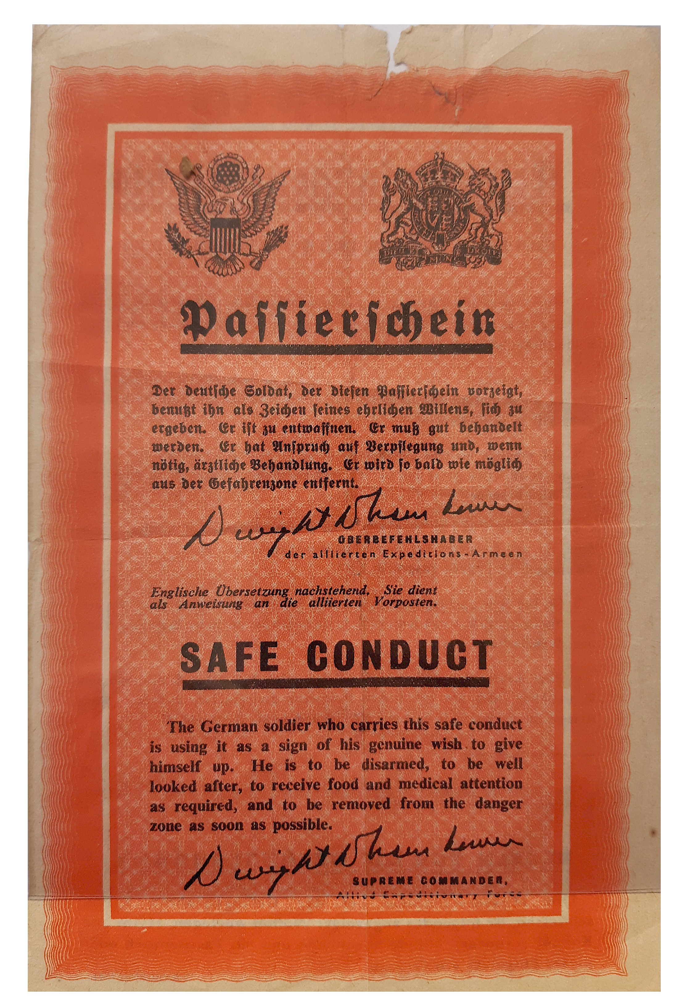 WWII AMERICAN SAFE CONDUCT PASS 