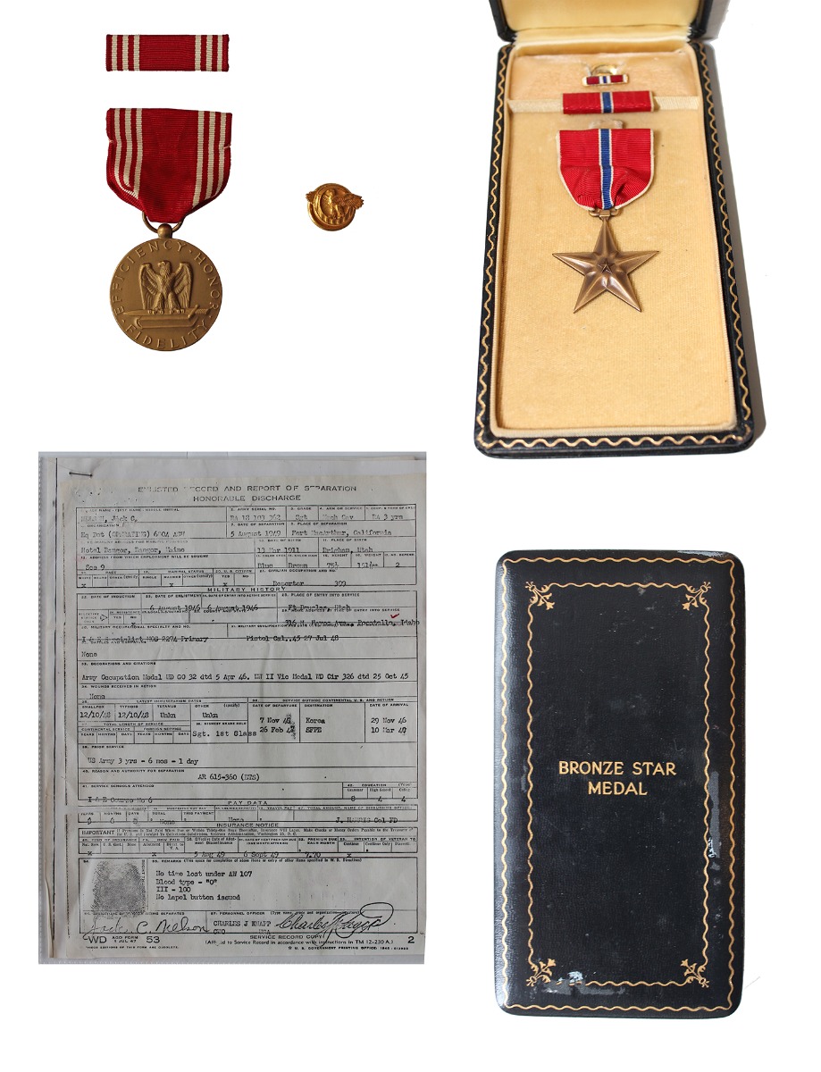 KOREAN WAR U.S. SARGEANT'S PERSONAL MEDAL SET WITH HONORABLE DISCHARGE LETTER
