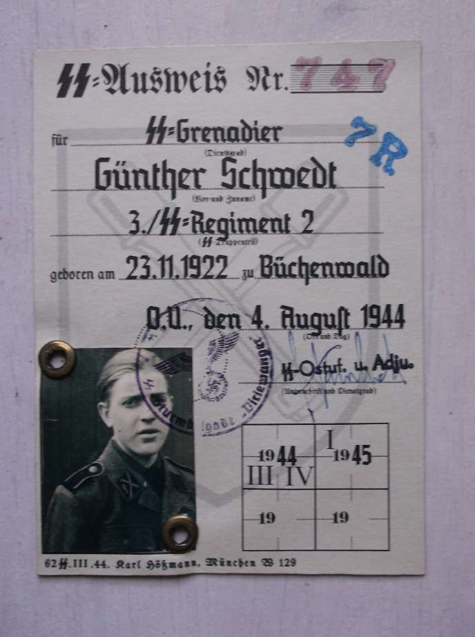 SS AUSWEIS GRENADIER GUNTHER SCHWEDT STURMBRIGADE DIRLEWANGER 