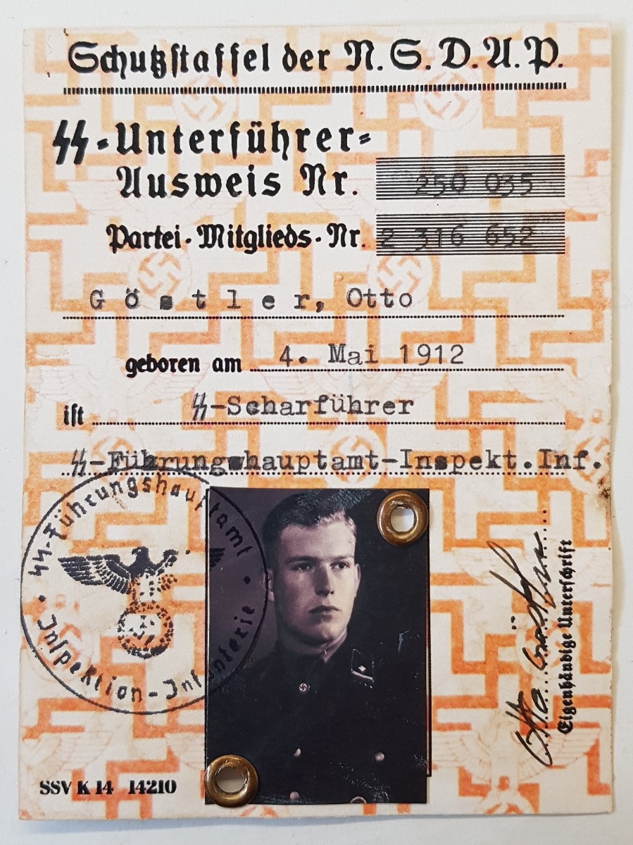 SS NSDAP AUSWEIS SS-SCHARFUHRER GOSTLER OTTO DOCUMENT 