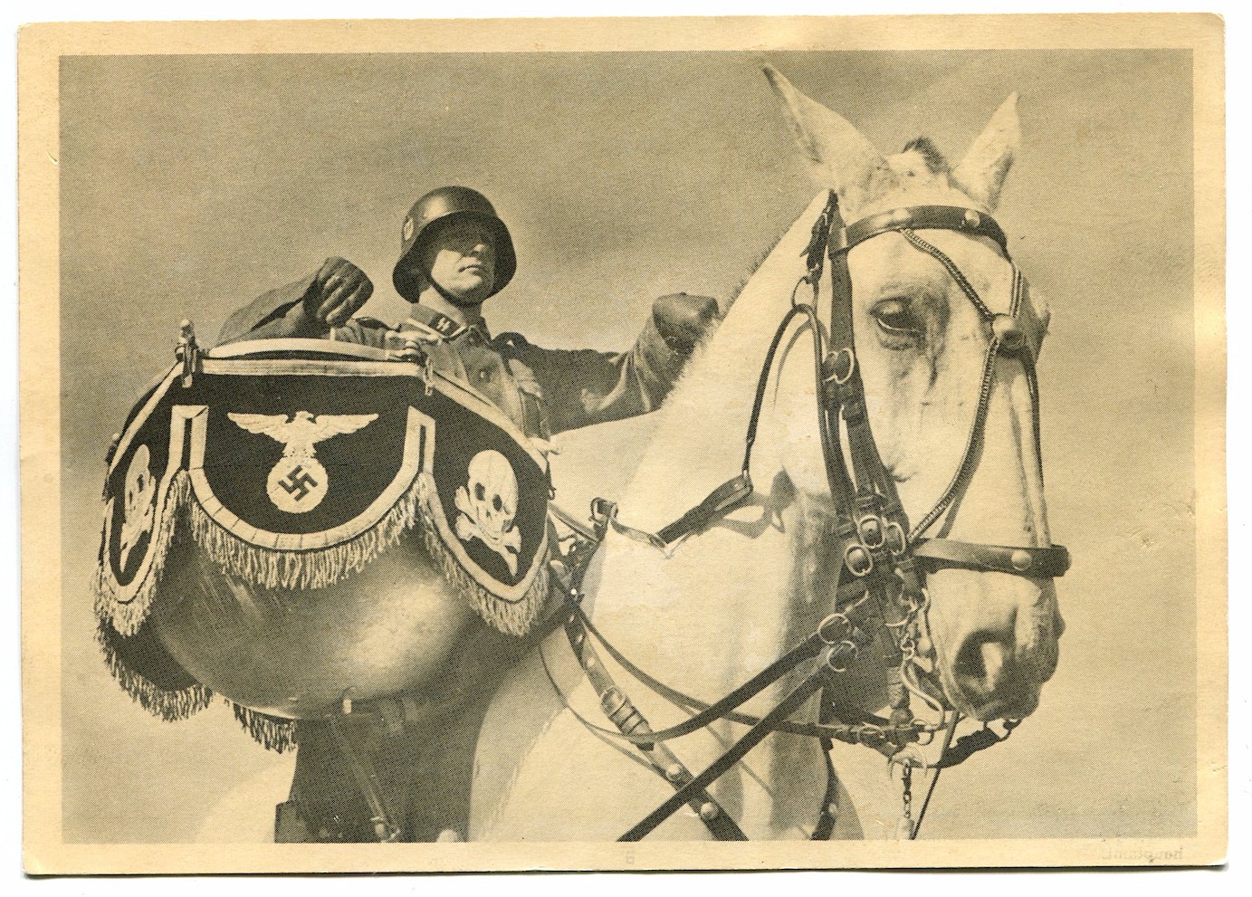 UNSERE WAFFEN SS POST CARD "THE KETTLE DRUMMER OF THE BUGLE COPRS IN A SS CALVARY DIVISION"