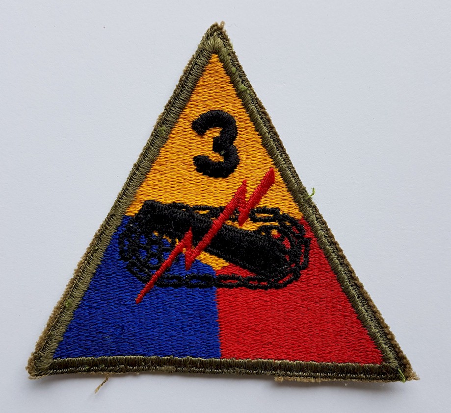 US WW2 ARMY 3rd ARMORED DIVISION PATCH GREEN BACK